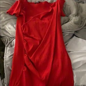 Fitted off the shoulder ribbed red dress